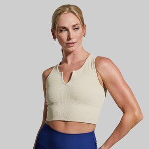 Born Primitive Women Large Good to Go Seamless Crop Tank White Sports Bra Ribbed